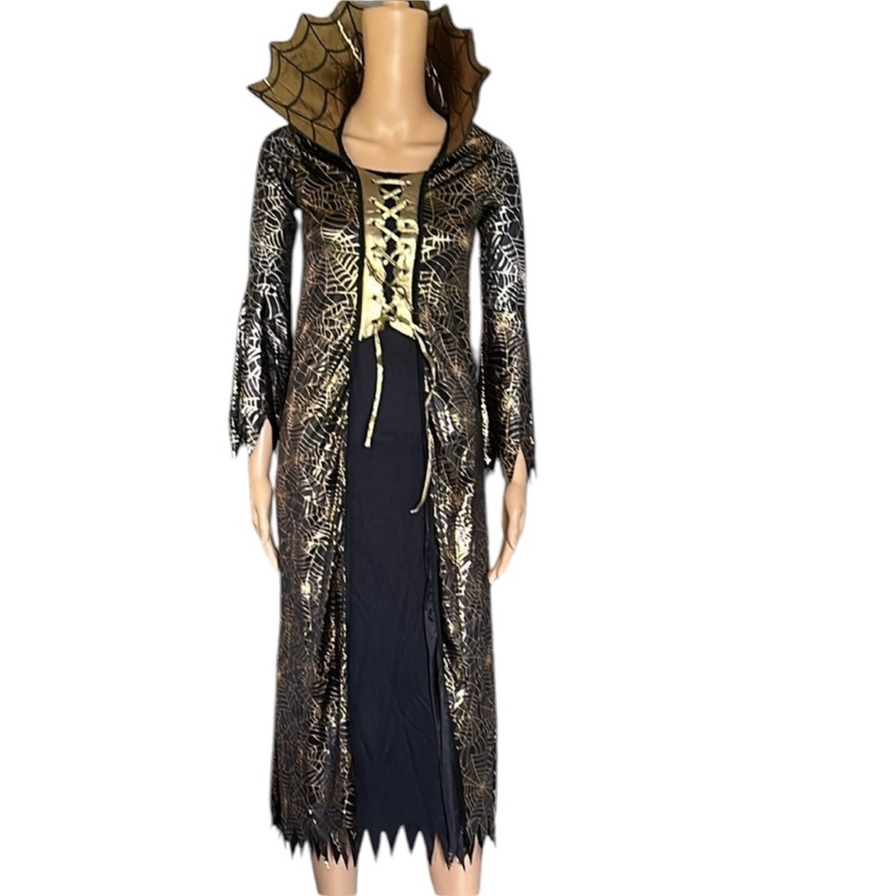 Spiderella Black and Metallic Gold Collared Costume Youth Medium
